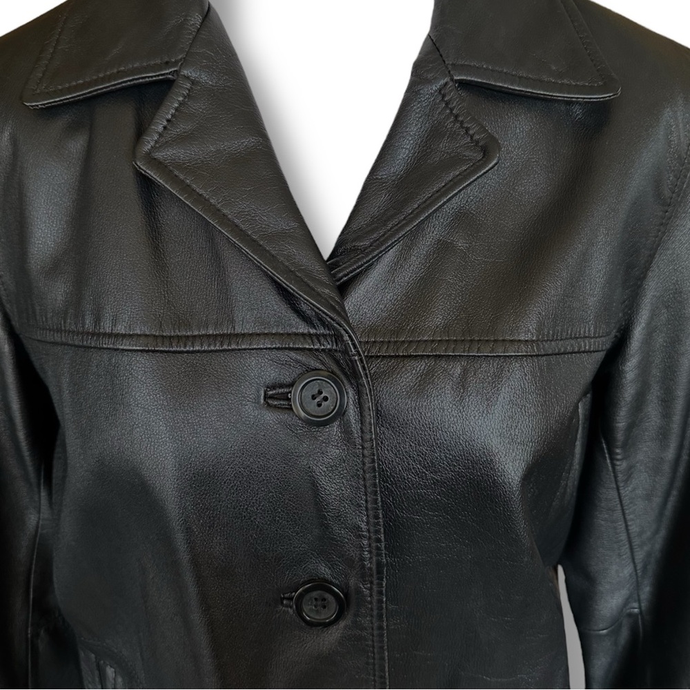 Vtg Colebrook & Co Black Leather Jacket Size Petite Medium - Picture 3 of 15